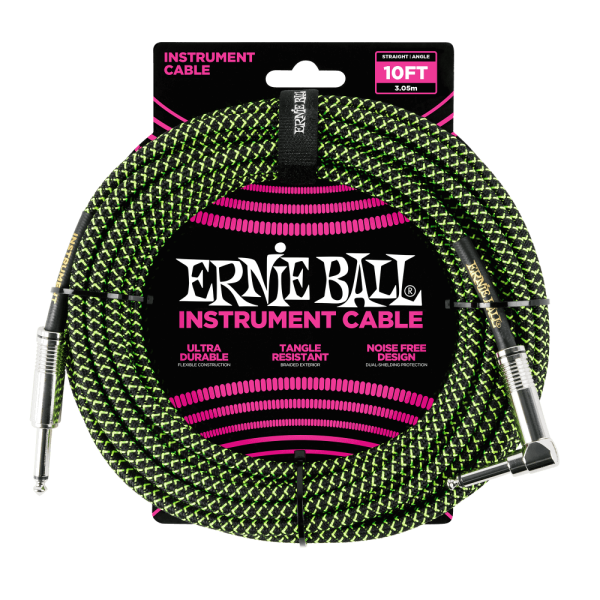 P06077 10' Straight / Angle Instrument Cable - Green/Black Cloth