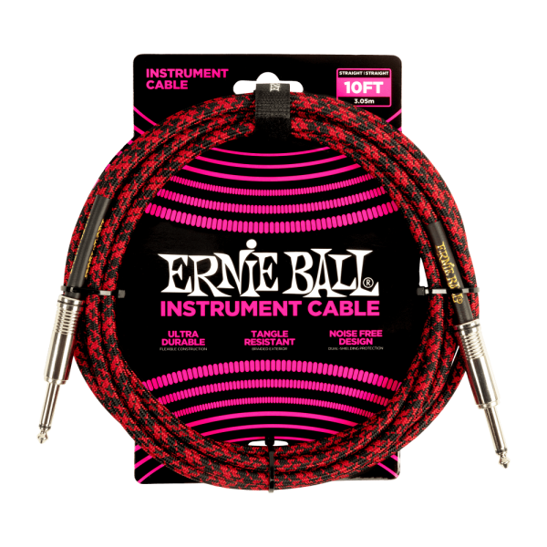 P06394 10' Straight / Straight Instrument Cable - Red/Black Cloth