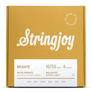 Stringjoy 10-50 Extra Light Gauge Brights – 80/20 Bronze Acoustic Guitar Strings BB1050